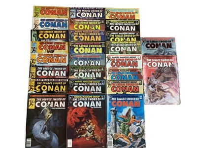 Lot 215 - The Savage Sword of Conan the Barbarian #1 (1974 - Curtis). Includes the first appearance of Red Sonja's chain mail bikini and first appearance of Blackmark. Together with a complete run from issue...