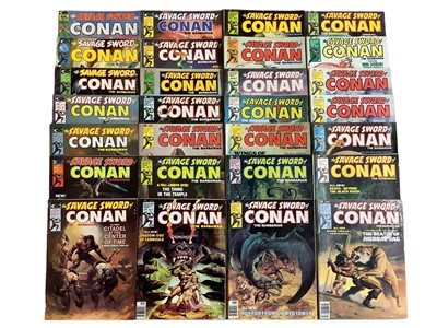 Lot 215 - The Savage Sword of Conan the Barbarian #1 (1974 - Curtis). Includes the first appearance of Red Sonja's chain mail bikini and first appearance of Blackmark. Together with a complete run from issue...