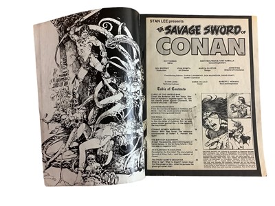 Lot 215 - The Savage Sword of Conan the Barbarian #1 (1974 - Curtis). Includes the first appearance of Red Sonja's chain mail bikini and first appearance of Blackmark. Together with a complete run from issue...
