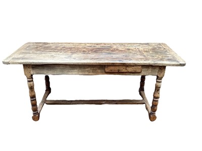 Lot 1180 - French-style chestnut farmhouse table with single drawer, turned legs joined by stretchers, 179cm long x 70cm wide x 77cm high