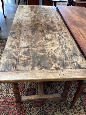 Lot 1180 - French-style chestnut farmhouse table with single drawer, turned legs joined by stretchers, 179cm long x 70cm wide x 77cm high