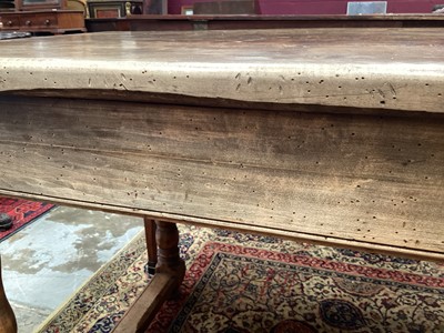 Lot 1180 - French-style chestnut farmhouse table with single drawer, turned legs joined by stretchers, 179cm long x 70cm wide x 77cm high
