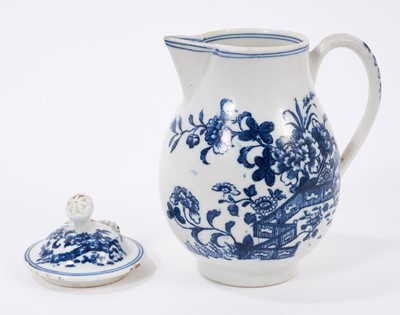 Lot 101 - A Lowestoft sparrow beak milk jug and cover, printed with the Fence pattern, circa 1780