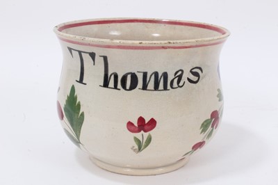 Lot 99 - A pearlware mug, inscribed ‘Thomas’, circa 1820