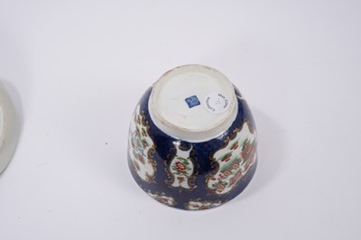 Lot 82 - A Worcester blue scale sucrier and cover, decorated in Kakiemon style, circa 1770