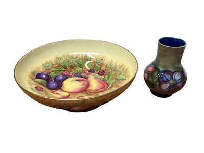 Lot 1100 - Aynsley hand painted dish by N. Brunt together with a Moorcroft pottery vase (2)