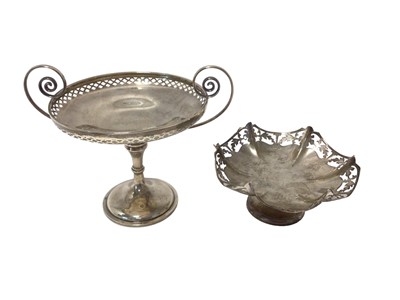 Lot 234 - Silver comport with swirl handles and a silver bon bon dish with pierced decoration (2)