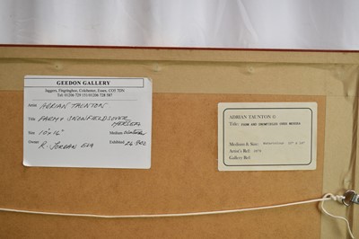 Lot 814 - Adrian Taunton (b.1939) pair of watercolours - Farm and Snowfields Over Mersea and An East Anglian Winter, signed, 26cm x 36cm, in glazed gilt frames