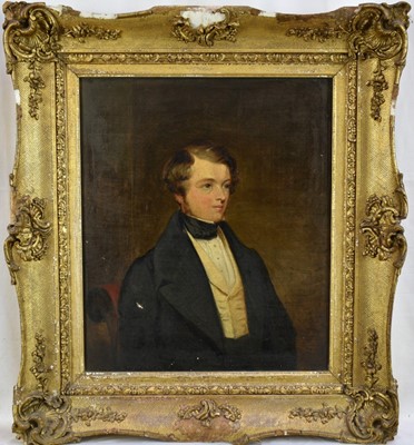 Lot 1326 - J. R. Powell, mid 19th century, oil on canvas - portrait of a gentleman, inscribed on reverse 'Robert Borland...July 1841', 36cm x 31cm, in gilt frame