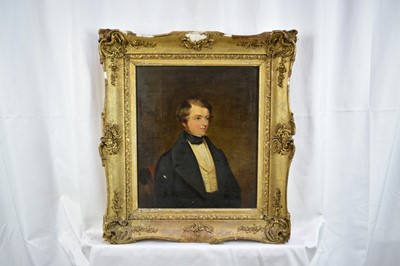 Lot 1326 - J. R. Powell, mid 19th century, oil on canvas - portrait of a gentleman, inscribed on reverse 'Robert Borland...July 1841', 36cm x 31cm, in gilt frame