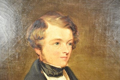 Lot 1326 - J. R. Powell, mid 19th century, oil on canvas - portrait of a gentleman, inscribed on reverse 'Robert Borland...July 1841', 36cm x 31cm, in gilt frame
