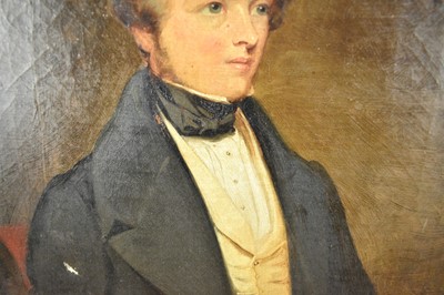 Lot 1326 - J. R. Powell, mid 19th century, oil on canvas - portrait of a gentleman, inscribed on reverse 'Robert Borland...July 1841', 36cm x 31cm, in gilt frame