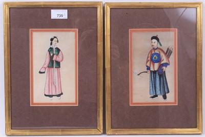 Lot 735 - Pair of antique Chinese pith paintings in glazed frames