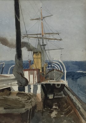 Lot 182 - Harry Hine (1845-1941) watercolour, onboard a ship at sea, signed and inscribed 'Cyprus', in glazed frame