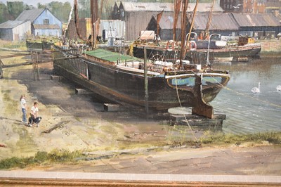 Lot 940 - *Clive Madgwick (1939-2005) oil on canvas - Ethel May, Mistley Docks, 1987, signed, 61cm x 91cm, in gilt frame