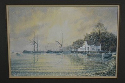 Lot 1023 - Michael Petterssen (b.1939) watercolour, Pin Mill, signed and dated '83, 34cm x 51cm, in glazed gilt frame