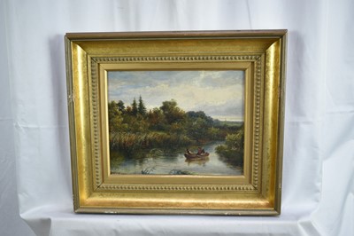Lot 926 - Mark Edwin Dockree, (act.c.1856-c.1901) pair of oils on board - Barton Broad and Roxham Broad, Norfolk, signed and inscribed verso, 22cm x 28cm, in gilt frames