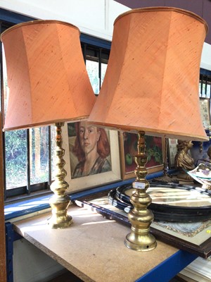 Lot 213 - Pair of brass table lamps