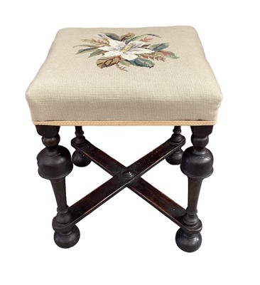 Lot 1196 - William and Mary style walnut stool