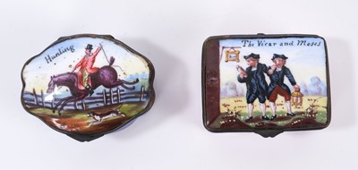 Lot 729 - An enamel snuff box ‘Hunting’ and another ‘The Vicar and Moses’