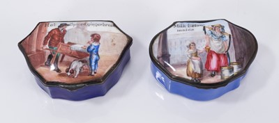 Lot 728 - An enamel snuff box ‘Milk Below Maids’ and another ‘Hot Spiced Gingerbread’