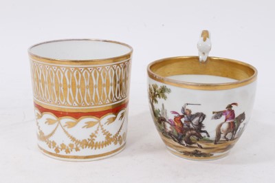 Lot 92 - A Meissen Etruscan shape teacup, painted with a battle scene, and a Spode coffee can