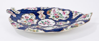 Lot 93 - A Worcester large blue scale ground cabbage leaf shaped dish, circa 1770