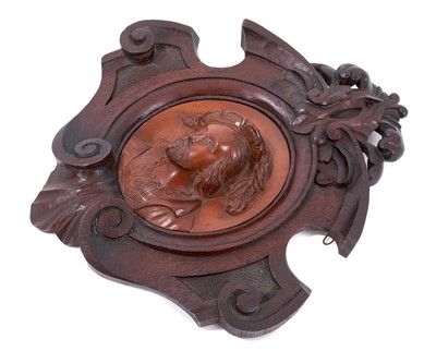 Lot 709 - William Shakespeare interest: 19th century carved Mulberry wood relief of William Shakespeare