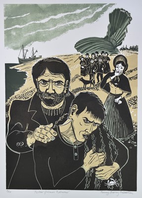 Lot 862 - Penny Berry Paterson (1941-2021) colour linocut, Peter Grimes Returns, signed inscribed and numbered 8/20, image 47 x 34cm