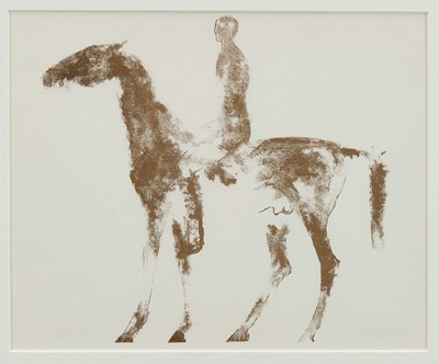 Lot 863 - *Dame Elisabeth Frink (1930-1993) lithograph, Horse and Rider, 1970, sheet 25.5cm x 32cm, glazed frame. Provenance: Peter Collins (1923-2001)