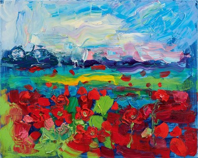 Lot 904 - Annelise Firth (b.1961) oil on canvas - Poppy Field, signed, titled and dated 2023 verso, 61cm x 76cm