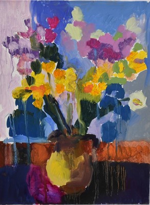 Lot 905 - Annelise Firth (b.1961) oil on canvas - Still Life with Daffodils, signed, titled and dated 2023 verso, 60cm x 45cm