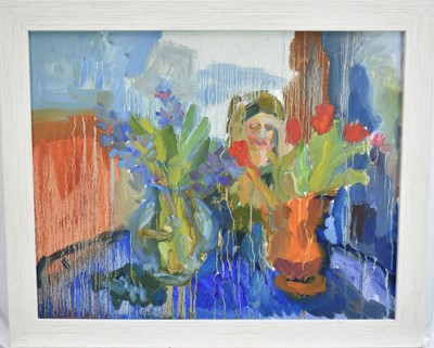 Lot 906 - Annelise Firth (b.1961) oil on board - Still Life, signed and dated 2022 verso, 40cm x 50cm, framed