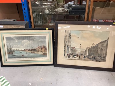 Lot 799 - 18th century hand coloured engraving in glazed frame - 'A view of The Tower, taken upon The Thames' and 19th century hand coloured engraving in glazed frame 'Piccadilly, looking towards The City' (...