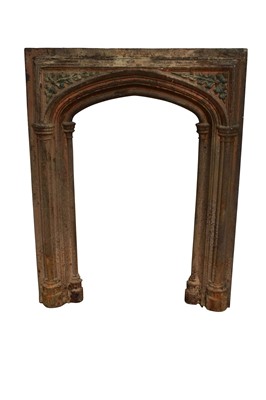 Lot 1369 - 19th century gothic cast iron fire surround, typical arched cluster column form