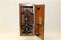 Lot 2749 - Carsl Zeiss Jena brass microscope no. 44041,...