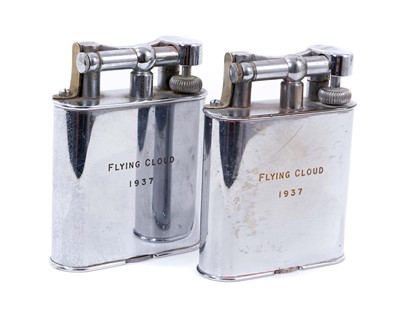 Lot 746 - Pair of 1930s Dunhill chromium plated table lighters, engraved ‘Flying Cloud 1937’