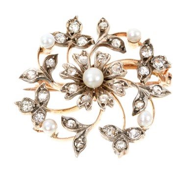 Lot 485 - Victorian diamond and pearl brooch