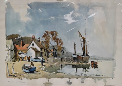 Lot 870 - *Edward Wesson (1910-1983) watercolour, Pin Mill, Suffolk, signed, 54cm x 76cm, mounted