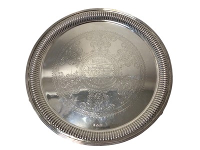 Lot 226 - Victorian silver salver of circular form with gadrooned and reeded border