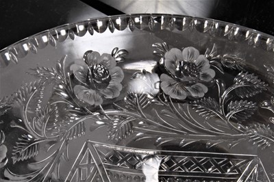Lot 78 - Tudor crystal footed bowl, Stourbridge, intaglio and rock crystal cut floral decoration, signed 'Jack Lloyd'