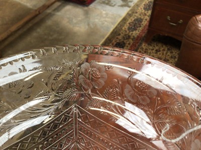 Lot 78 - Tudor crystal footed bowl, Stourbridge, intaglio and rock crystal cut floral decoration, signed 'Jack Lloyd'
