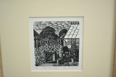 Lot 1018 - *John Morley (b.1942) artist's proof woodcut, 'Out in the garden', signed and dated 1990, 12cm x 11.5cm, in glazed frame