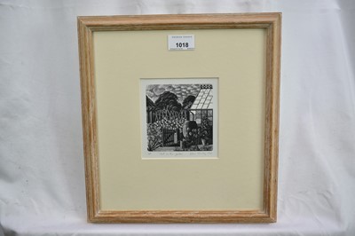 Lot 1018 - *John Morley (b.1942) artist's proof woodcut, 'Out in the garden', signed and dated 1990, 12cm x 11.5cm, in glazed frame