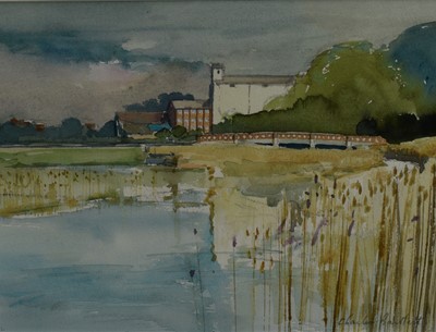 Lot 829 - *Charles Bartlett (1921-2014) watercolour - 'The Mill, Fingringhoe', signed, 27cm x 35cm, in glazed frame