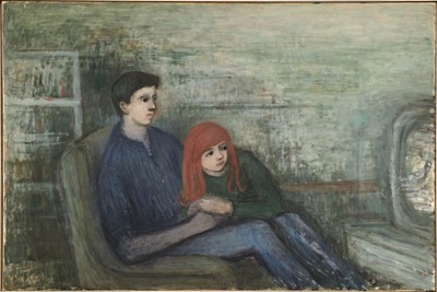 Lot 930 - Elinor Bellingham-Smith (1906-1988) oil on canvas - "Watching Television", signed verso and titled, 102cm x 152cm, framed