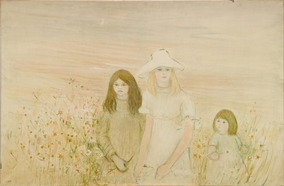 Lot 933 - Elinor Bellingham-Smith (1906-1988) oil on canvas - "Three Girls", initialled, signed verso and titled, 91cm x 137cm, unframed