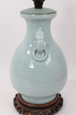 Lot 14 - Chinese celadon glazed vase converted to a table lamp
