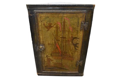 Lot 1142 - 18th century chinoiserie decorated corner cupboard