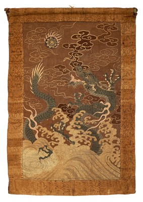 Lot 689 - 19th century Japanese embroidered wall hanging with metallic threads, Meiji period